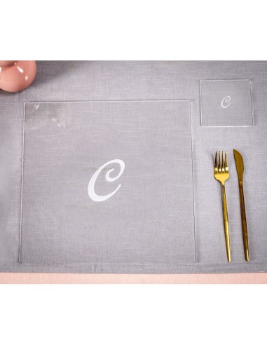 iPLEX Design - Bon Ton Set Sottobicchiere / Sottopiatto Quadrato ""C"" Trasp. in plexiglass - Trasparente - 33x0,6x33 cm