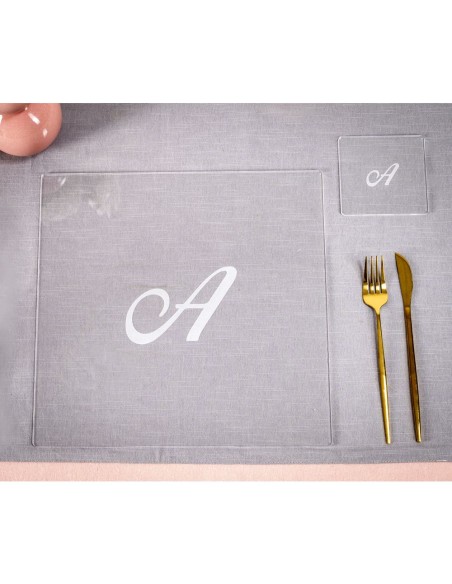 iPLEX Design - Bon Ton Set Sottobicchiere / Sottopiatto Quadrato ""A"" Trasp. in plexiglass - Trasparente - 33x0,6x33 cm