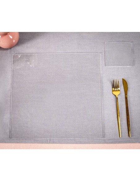 iPLEX Design - Bon Ton Set Sottobicchiere / Sottopiatto Quadrato Trasp. in plexiglass - Trasparente - 33x0,6x33 cm