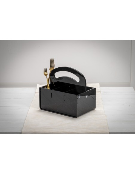 iPLEX Design - Serving P/Posate 6 Sedi Con Manico Nero in plexiglass - 21,5x20x15 cm