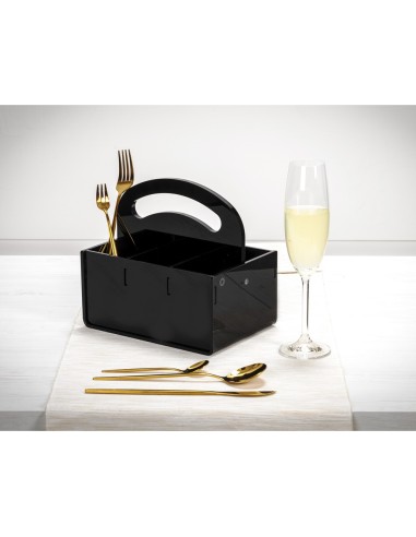 iPLEX Design - Serving P/Posate 6 Sedi Con Manico Nero in plexiglass - 21,5x20x15 cm
