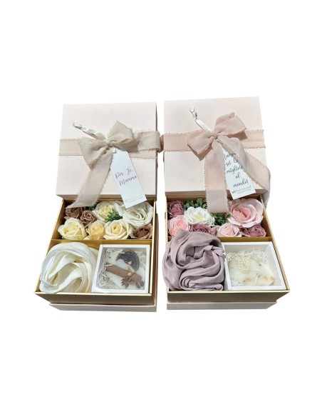 Fiori di Lena - Box con fiori, sapone, foulard e tag Festa della Mamma