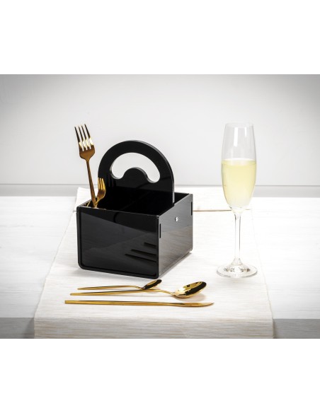 iPLEX Design - Serving P/Posate 4 Sedi Con Manico Nero in plexiglass - 14x20x15 cm
