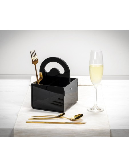 iPLEX Design - Serving P/Posate 4 Sedi Con Manico Nero in plexiglass - 14x20x15 cm