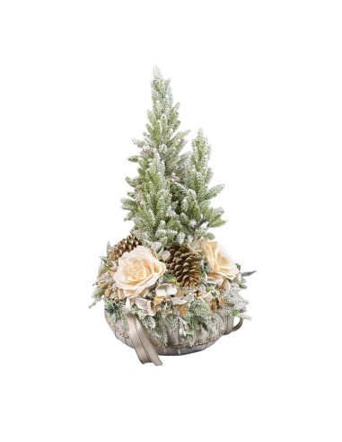 Fiori di Lena - PUFFO VELLUTO CON 3 ALBERI E DECORO NATALIZIO E PIZZO H. 70 CM