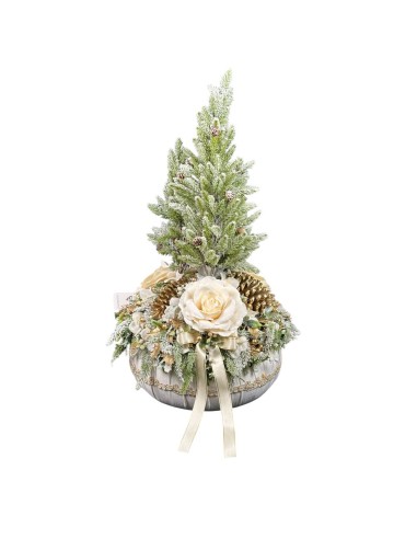 Fiori di Lena - PUFFO VELLUTO CON 3 ALBERI E DECORO NATALIZIO E PIZZO H. 70 CM