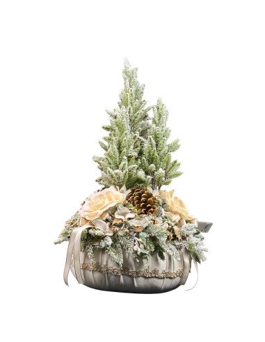 Fiori di Lena - PUFFO VELLUTO CON 3 ALBERI E DECORO NATALIZIO E PIZZO H. 70 CM
