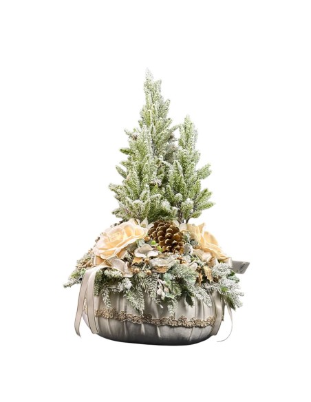 Fiori di Lena - PUFFO VELLUTO CON 3 ALBERI E DECORO NATALIZIO E PIZZO H. 70 CM