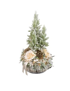 Fiori di Lena - PUFFO VELLUTO CON 3 ALBERI E DECORO NATALIZIO E PIZZO H. 70 CM