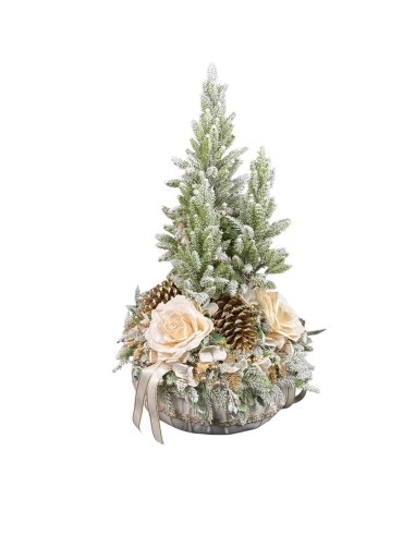 Fiori di Lena - PUFFO VELLUTO CON 3 ALBERI E DECORO NATALIZIO E PIZZO H. 70 CM