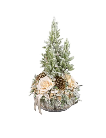 Fiori di Lena - PUFFO VELLUTO CON 3 ALBERI E DECORO NATALIZIO E PIZZO H. 70 CM