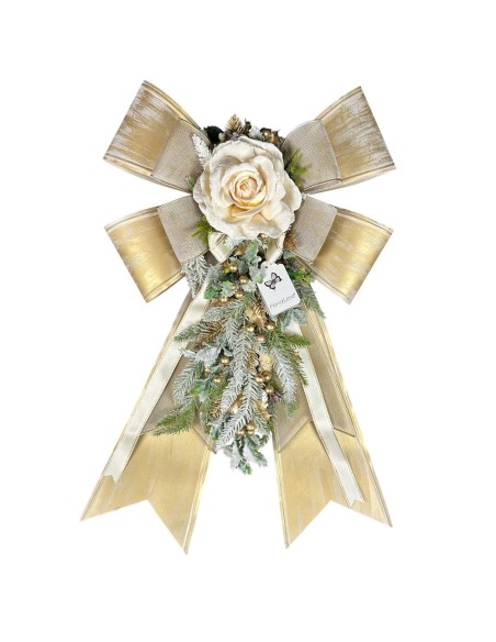 Fiori di Lena - FIOCCO METALLO CON DECORO NATALIZIO cm 40x67 h