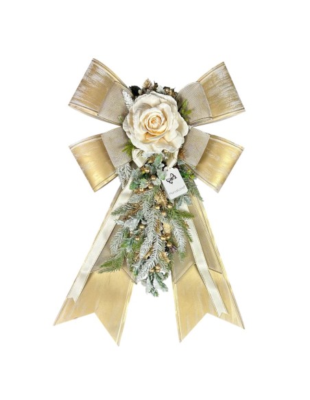 Fiori di Lena - FIOCCO METALLO CON DECORO NATALIZIO cm 40x67 h
