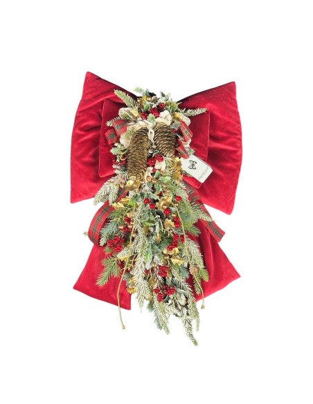 Fiori di Lena - FIOCCO GIGANTE C/DECORO,PINO,BACCHE ED ELEMENTI RUSTICI H:60 + SCATOLA