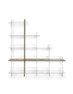 iPLEX Design - Etra Libreria Rovere in plexiglass/legno - Trasparente/legno rovere - 180x180x30,5 cm