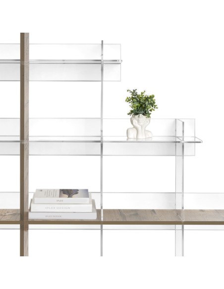 iPLEX Design - Etra Libreria Rovere in plexiglass/legno - Trasparente/legno rovere - 180x180x30,5 cm