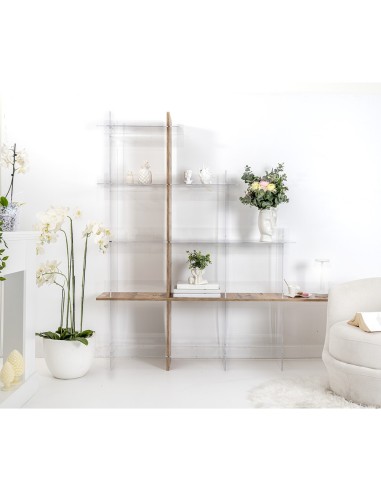 iPLEX Design - Etra Libreria Rovere in plexiglass/legno - Trasparente/legno rovere - 180x180x30,5 cm