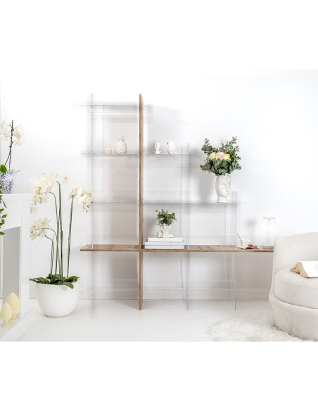 iPLEX Design - Etra Libreria Rovere in plexiglass/legno - Trasparente/legno rovere - 180x180x30,5 cm
