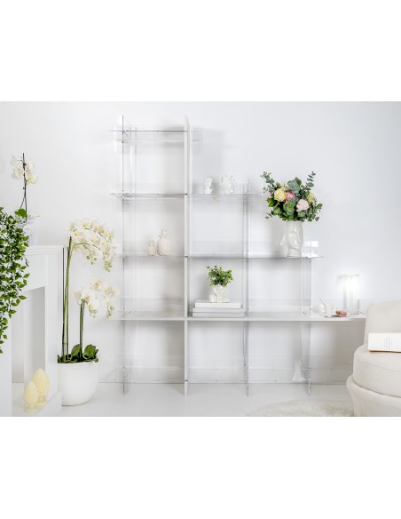 iPLEX Design - Etra Libreria Bianco in plexiglass/legno - Trasparente/legno bianco - 180x180x30,5 cm