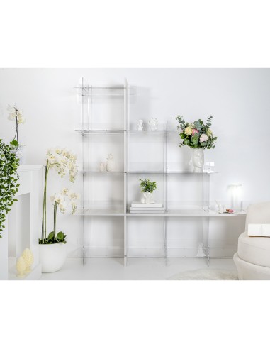 iPLEX Design - Etra Libreria Bianco in plexiglass/legno - Trasparente/legno bianco - 180x180x30,5 cm