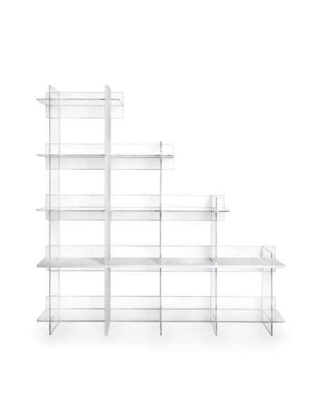iPLEX Design - Etra Libreria Bianco in plexiglass/legno - Trasparente/legno bianco - 180x180x30,5 cm