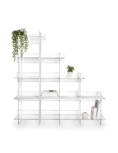 iPLEX Design - Etra Libreria Bianco in plexiglass/legno - Trasparente/legno bianco - 180x180x30,5 cm