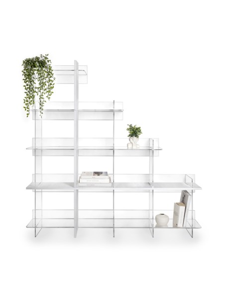 iPLEX Design - Etra Libreria Bianco in plexiglass/legno - Trasparente/legno bianco - 180x180x30,5 cm