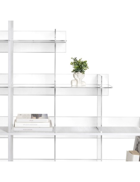 iPLEX Design - Etra Libreria Bianco in plexiglass/legno - Trasparente/legno bianco - 180x180x30,5 cm