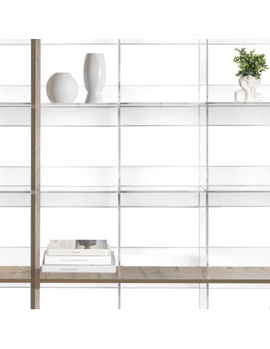 iPLEX Design - Cielo Libreria Rovere in plexiglass/legno - Trasparente/legno rovere - 180x180x30,5 cm