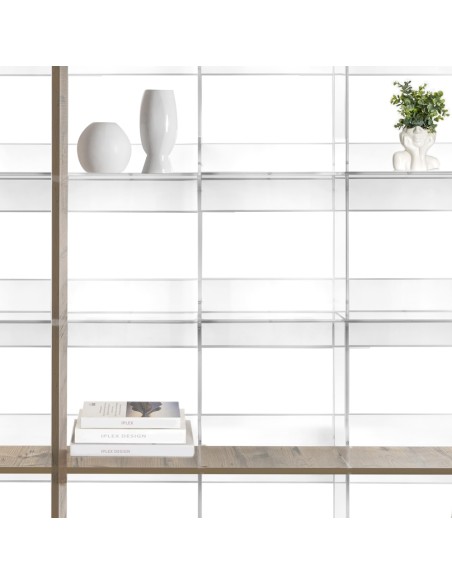 iPLEX Design - Cielo Libreria Rovere in plexiglass/legno - Trasparente/legno rovere - 180x180x30,5 cm