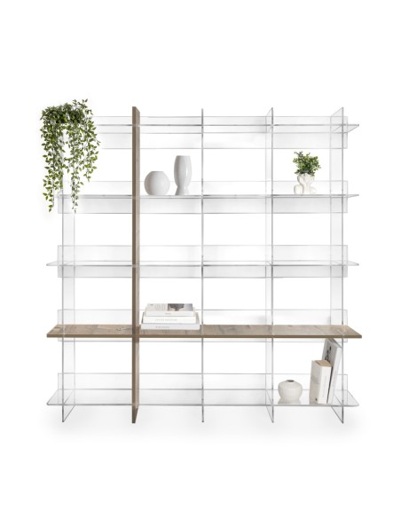 iPLEX Design - Cielo Libreria Rovere in plexiglass/legno - Trasparente/legno rovere - 180x180x30,5 cm