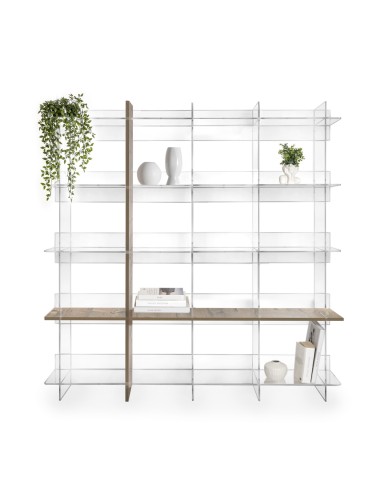 iPLEX Design - Cielo Libreria Rovere in plexiglass/legno - Trasparente/legno rovere - 180x180x30,5 cm