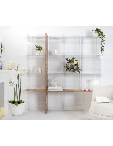 iPLEX Design - Cielo Libreria Rovere in plexiglass/legno - Trasparente/legno rovere - 180x180x30,5 cm