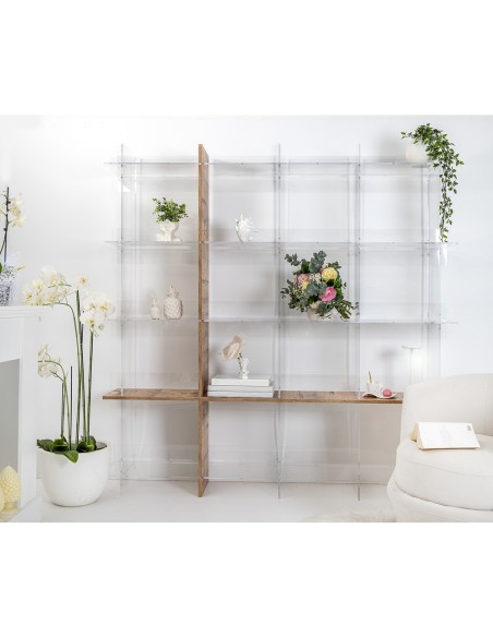 iPLEX Design - Cielo Libreria Rovere in plexiglass/legno - Trasparente/legno rovere - 180x180x30,5 cm