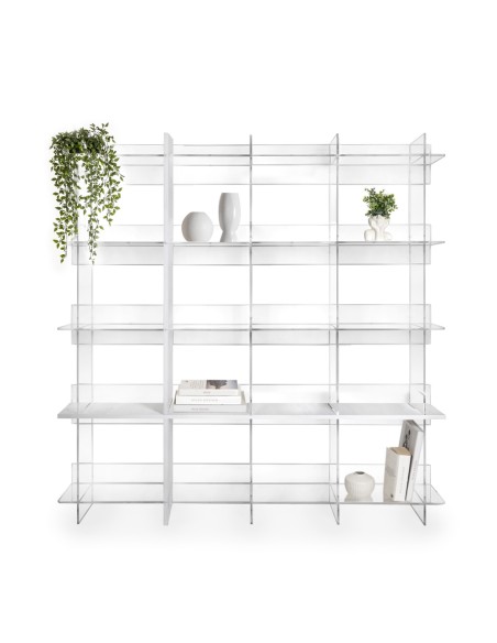 iPLEX Design - Cielo Libreria Bianco in plexiglass/legno - Trasparente/legno bianco - 180x180x30,5 cm