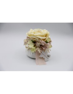 Fiori di Lena - Puffo in lino con rosa e peonia, ortensie, erbetta e piume Ø 11 cm