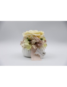 Fiori di Lena - Puffo in lino con rosa e peonia, ortensie, erbetta e piume Ø 11 cm 2