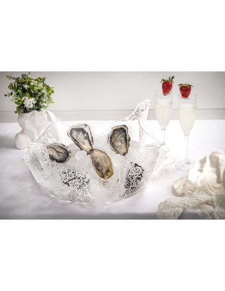 iPLEX Design - Drappeggi Centrotavola Grande Pizzo in plexiglass - Trasparente - 50x17,5x50 cm