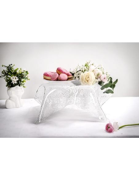 iPLEX Design - Drappeggi Centrotavola Grande Pizzo in plexiglass - Trasparente - 50x17,5x50 cm