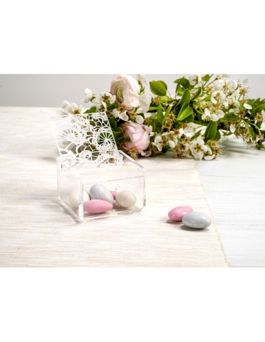 iPLEX Design - Scatolina Violet Piccola Trasp Pizzo in plexiglass - Trasparente - 7x4,5x7 cm
