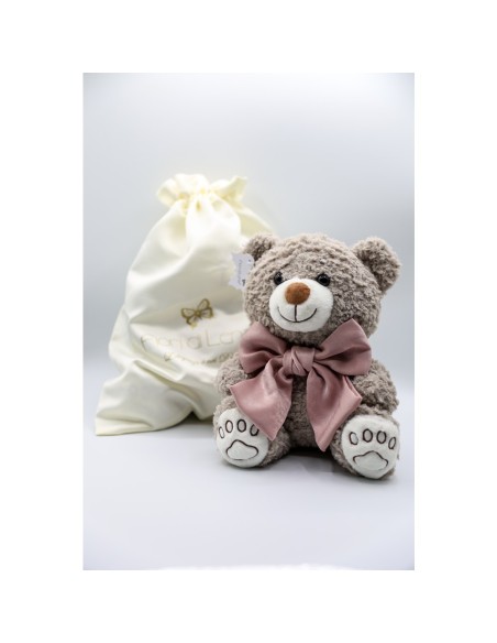 Fiori di Lena - Teddy con fiocco in seta e shopper in raso h 30 cm