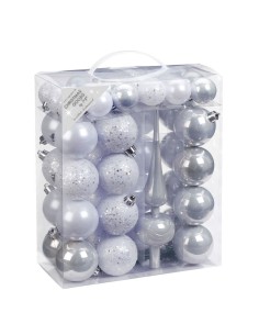 Inges - Palline di Natale ARGENTO con Puntale  47pz 4 e 6 cm