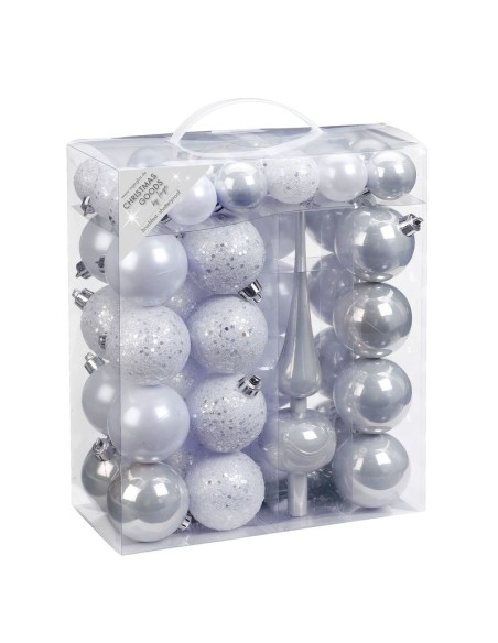 Inges - Palline di Natale ARGENTO con Puntale  47pz 4 e 6 cm