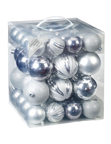 Inges - Palline di Natale ARGENTO MIX 50pz, 6 e 8 cm