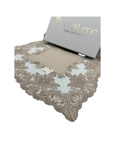 Fiori di Lena - Runner in lino colore cognac con pizzo colore cognac cm 142X40 2