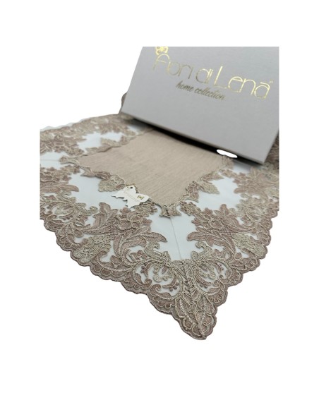 Fiori di Lena - Runner in lino colore cognac con pizzo colore cognac cm 142X40