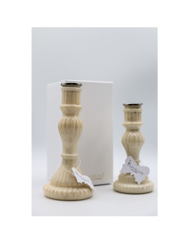 Fiori di Lena - Candeliere in vetro colore cream h 16 cm con scatola