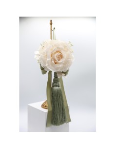 Fiori di Lena - Nappa con rosa, fiocco annodato, ortensia e nebbiolina Ø cm 19X32 2