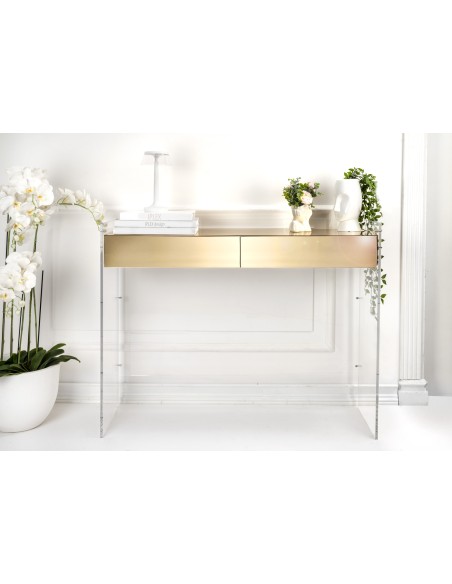 iPLEX Design - Marie Claire Consolle Gold in plexiglass - Trasparente/gold - 100x85x35 cm