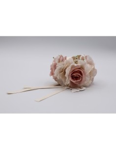 Fiori di Lena - Girocandela con 4 roselline, boccioli, ortensia e nebbiolina cm 10 x 6 h ( Ø interno 3 cm ) 2
